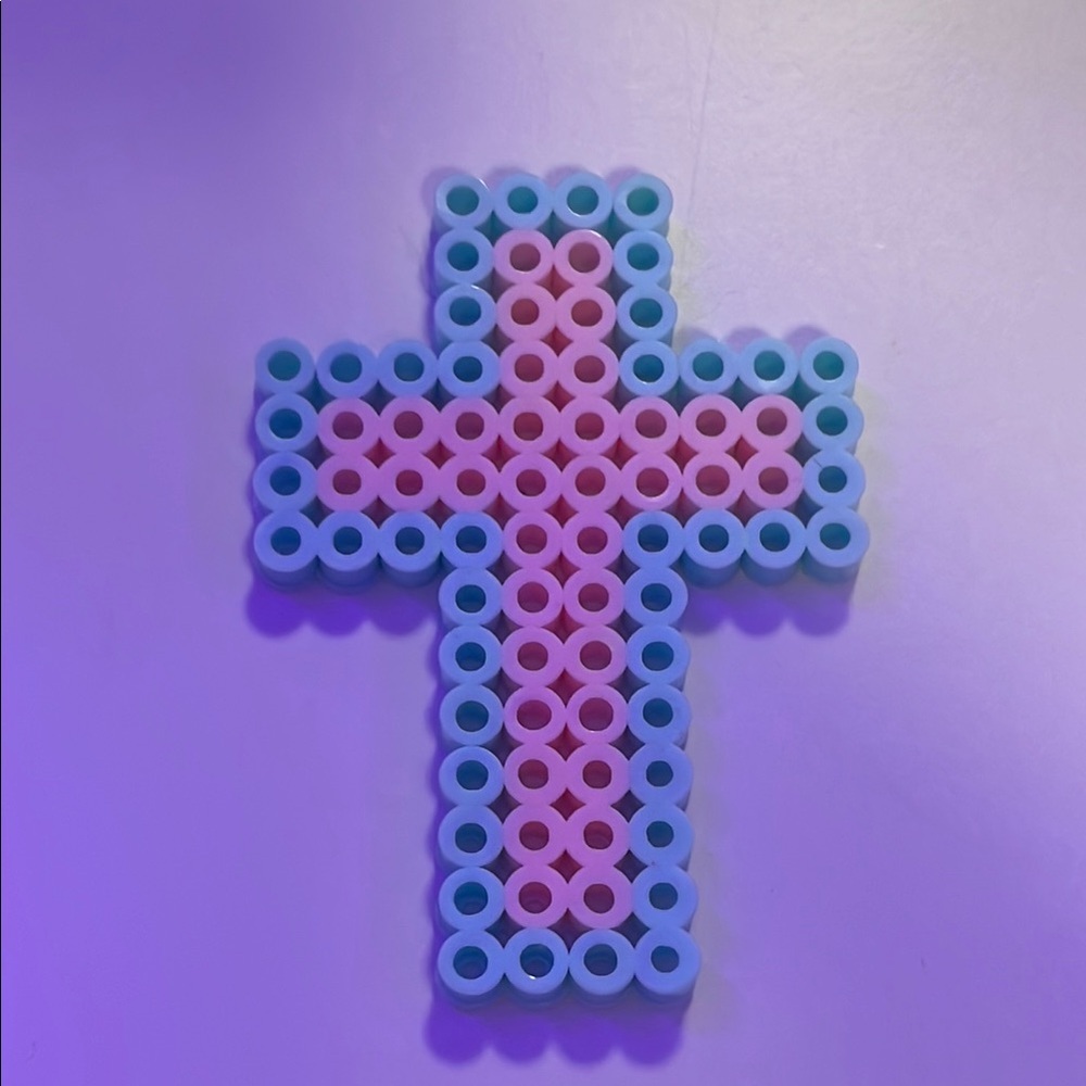Pink and Blue Beaded Cross